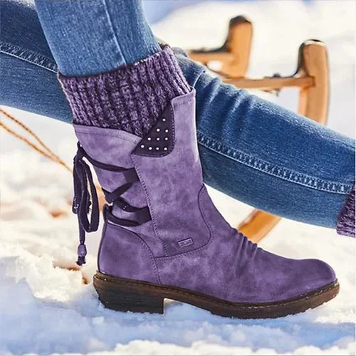 Botine de iarnă Damă cu manșetă tricotată și fermoar lateral | M&R - 6 - Modariox