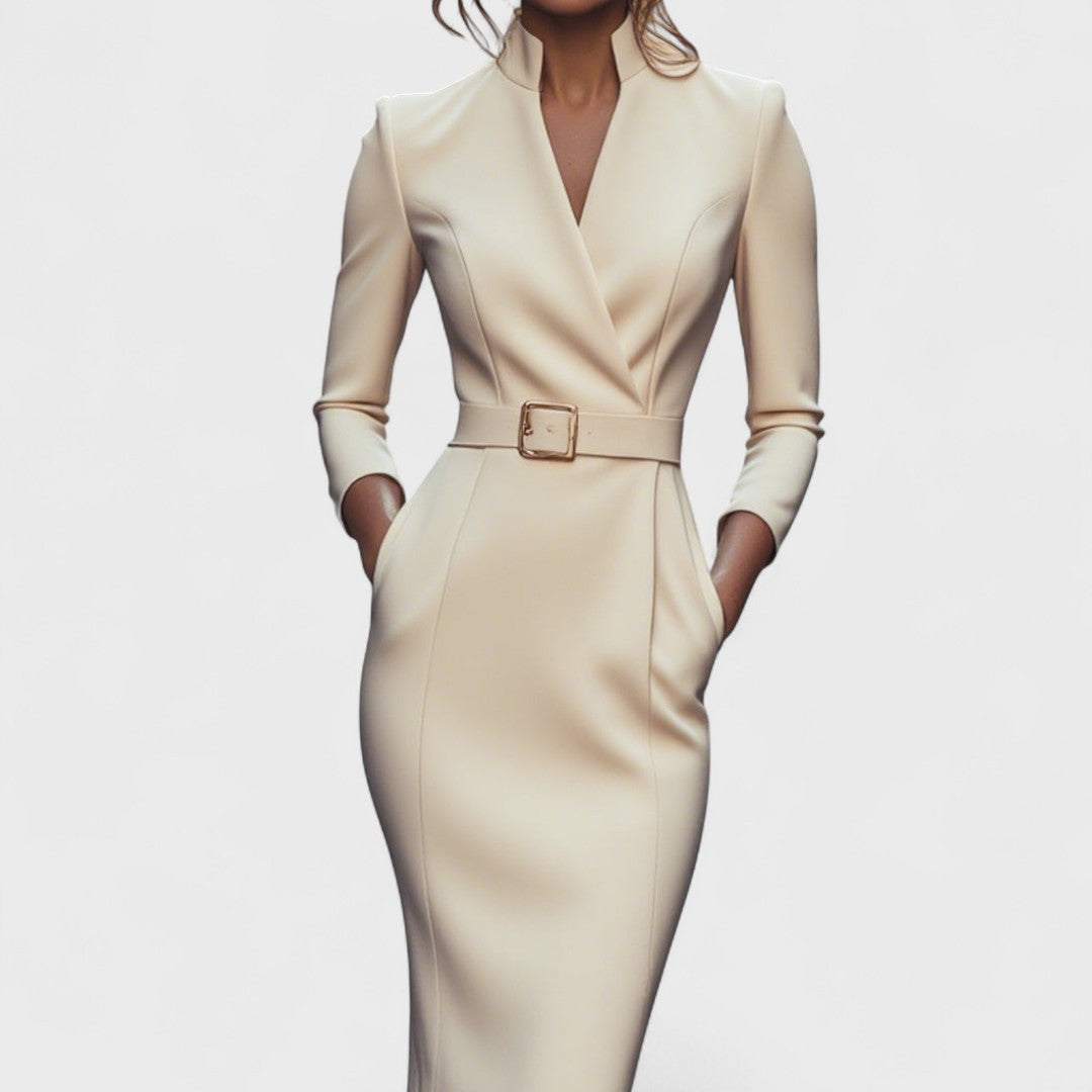Rochie elegantă de damă tip creion cu decolteu în V și curea - 10 - Modariox