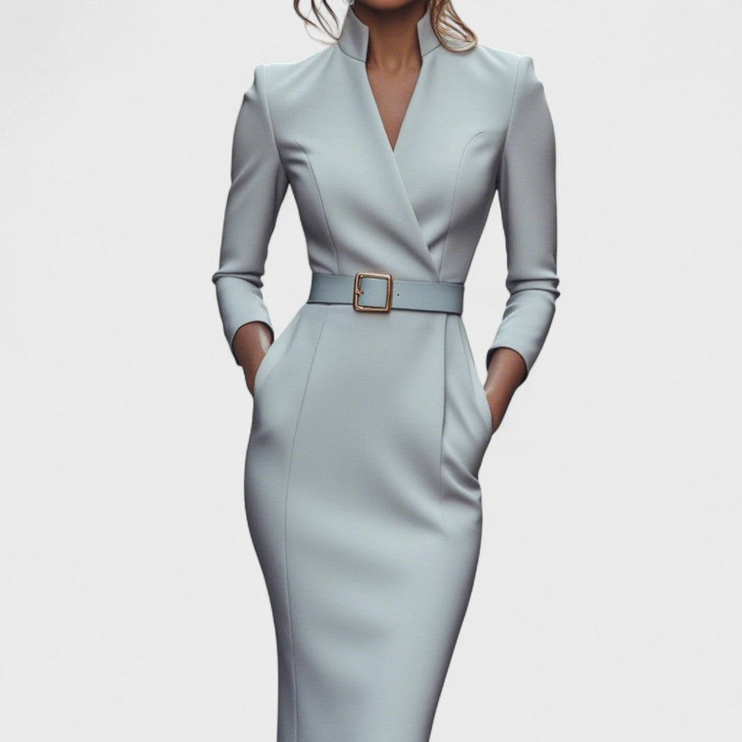 Rochie elegantă de damă tip creion cu decolteu în V și curea - 5 - Modariox