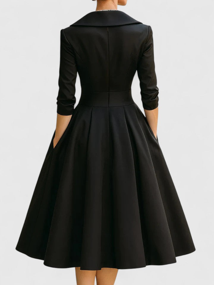 Rochie elegantă de damă cu siluetă evazată și guler sofisticat - 3 - Modariox