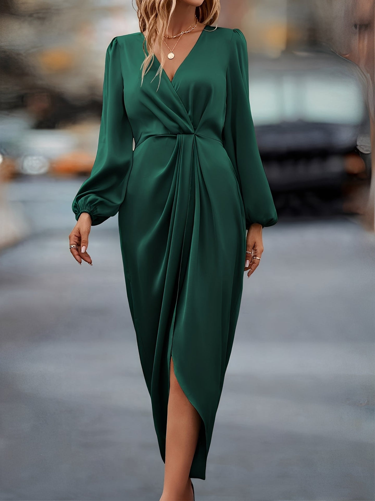 Rochie Midi Petrecută cu Mâneci Lungă și Drapaj | M&R - 5 - Modariox