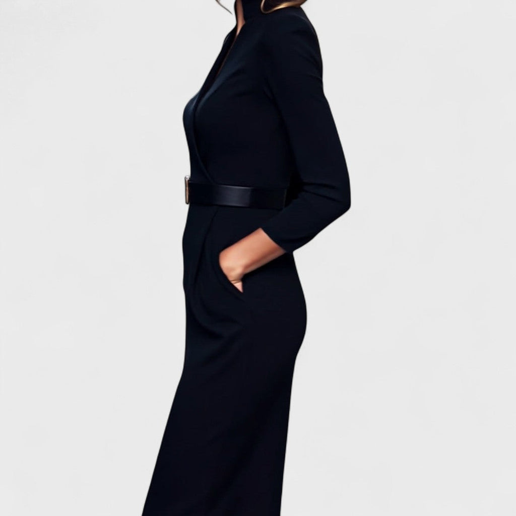 Rochie elegantă de damă tip creion cu decolteu în V și curea - 8 - Modariox