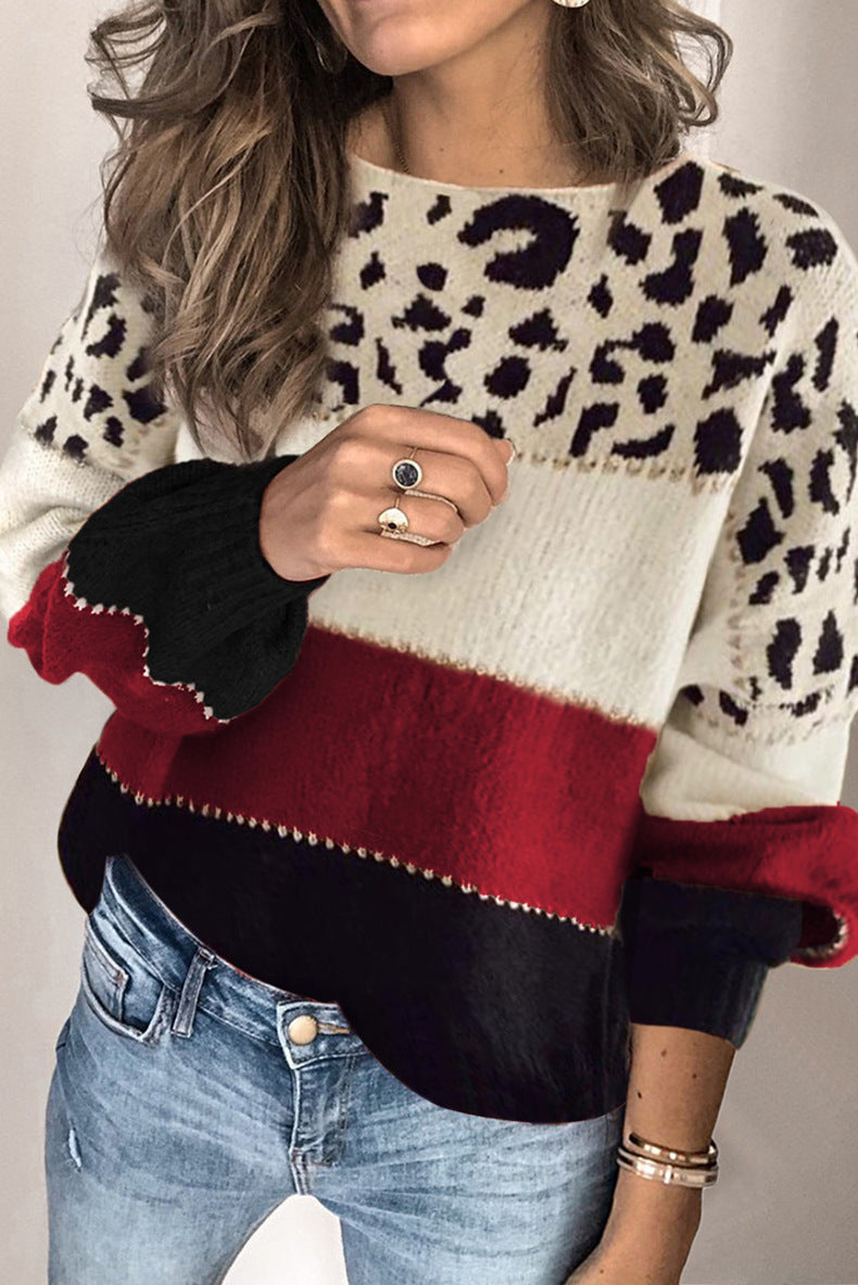 Pulover damă cu model leopard și dungi colorate | M&R - 2 - Modariox