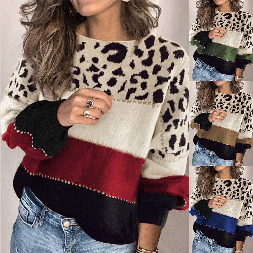 Pulover damă cu model leopard și dungi colorate | M&R - 6 - Modariox