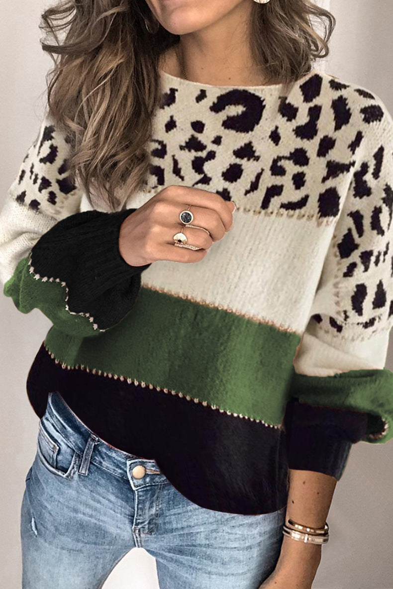 Pulover damă cu model leopard și dungi colorate | M&R - 7 - Modariox
