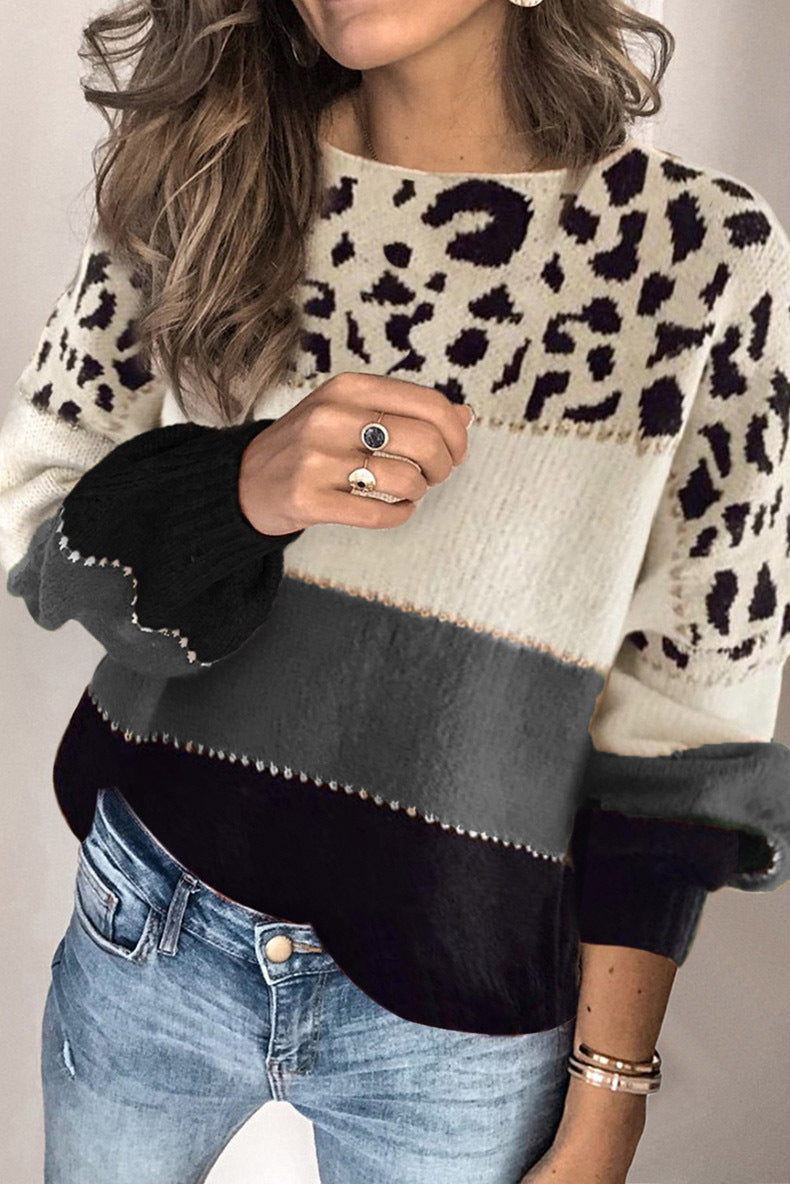Pulover damă cu model leopard și dungi colorate | M&R - 11 - Modariox