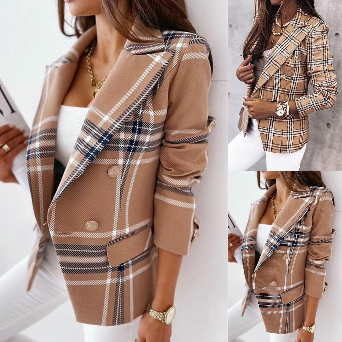 Blazer damă cu model în carouri și croială ajustată | M&R - 2 - Modariox