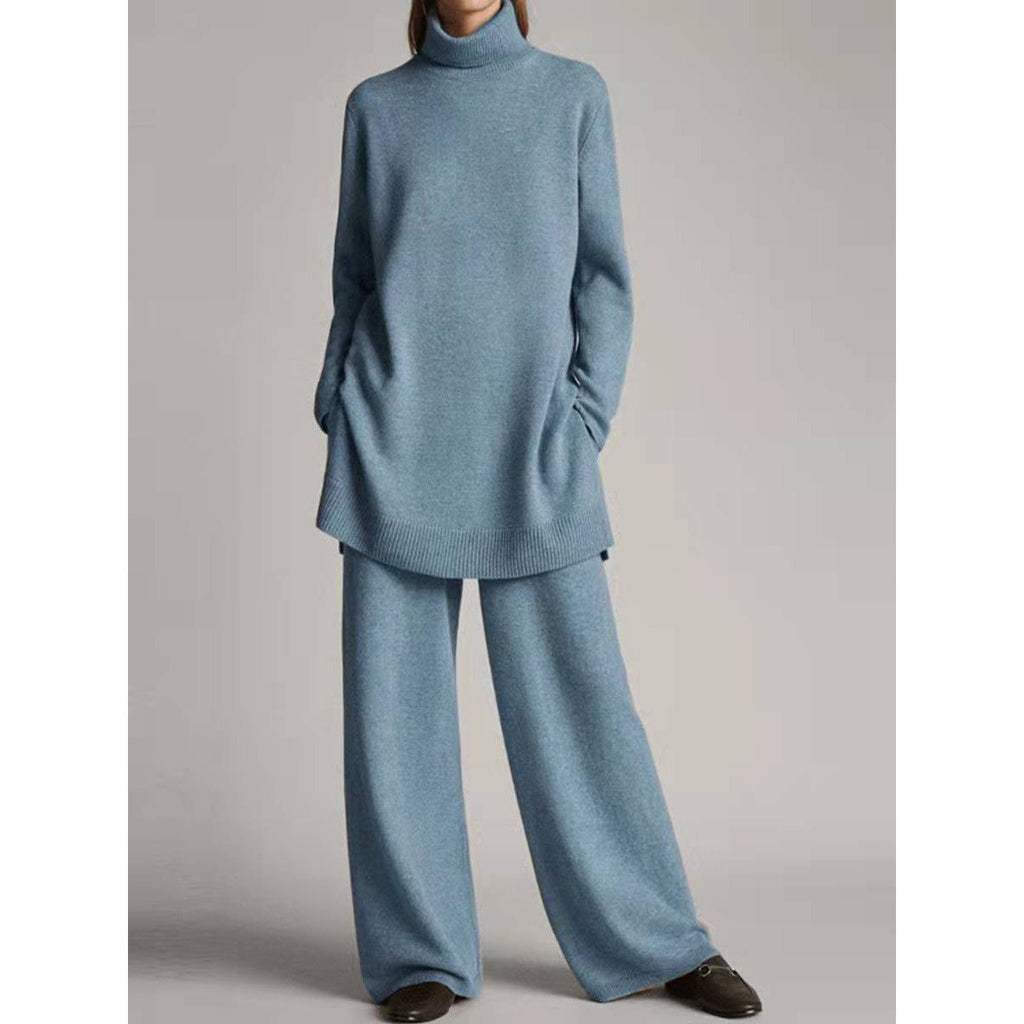 Set din două piese pentru damă cu pulover cu guler înalt și pantaloni largi | M&R - 1 - Modariox