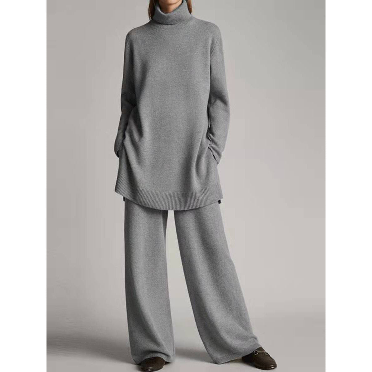 Set din două piese pentru damă cu pulover cu guler înalt și pantaloni largi | M&R - 2 - Modariox