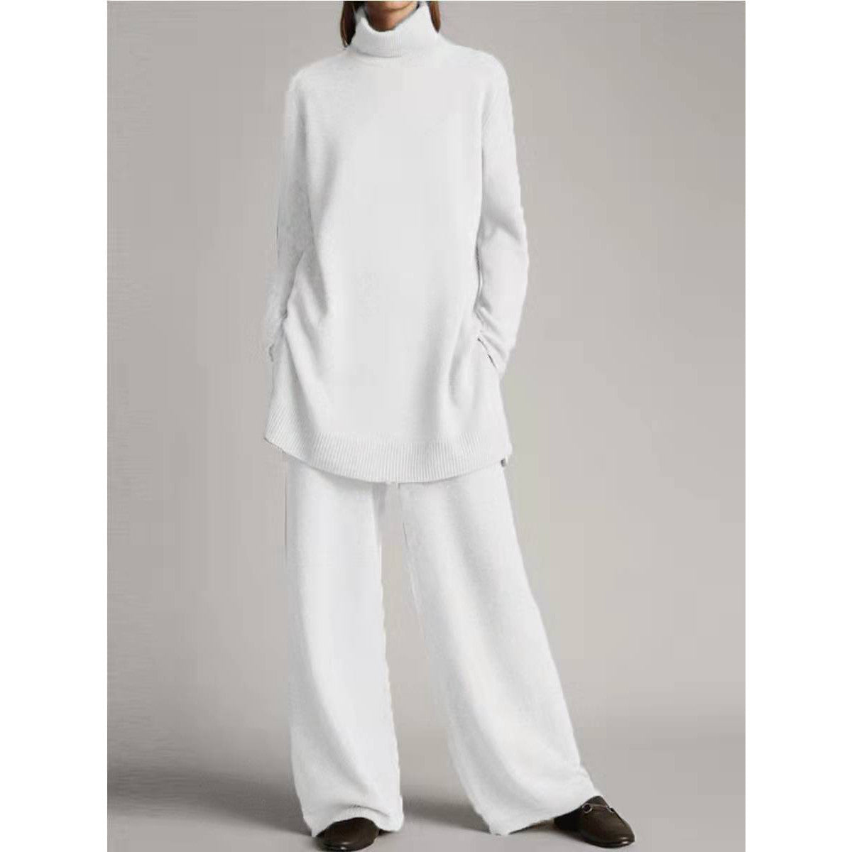 Set din două piese pentru damă cu pulover cu guler înalt și pantaloni largi | M&R - 3 - Modariox