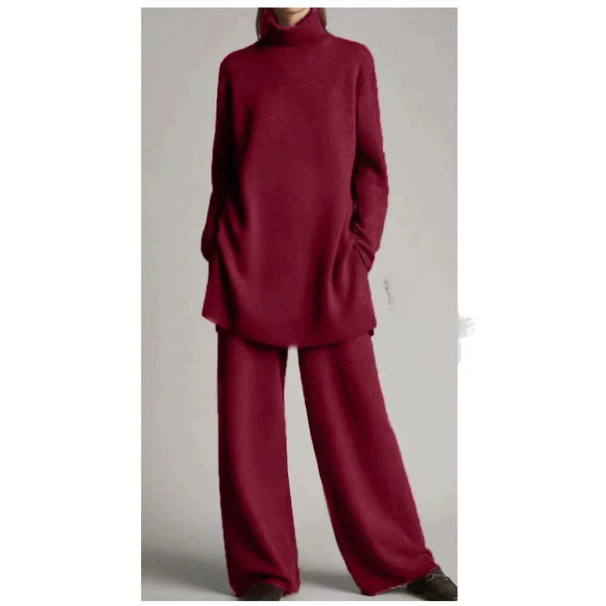 Set din două piese pentru damă cu pulover cu guler înalt și pantaloni largi | M&R - 4 - Modariox