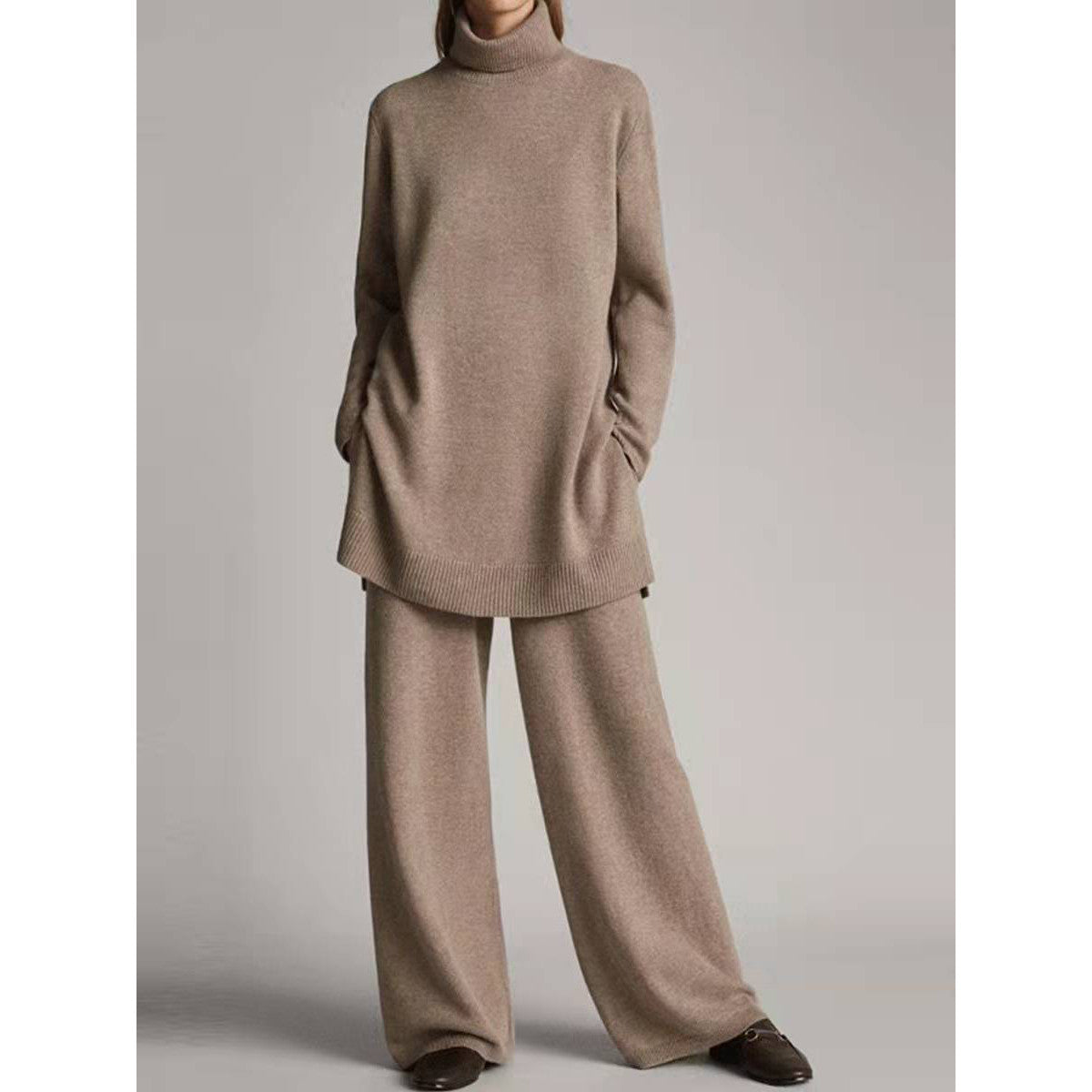 Set din două piese pentru damă cu pulover cu guler înalt și pantaloni largi | M&R - 6 - Modariox