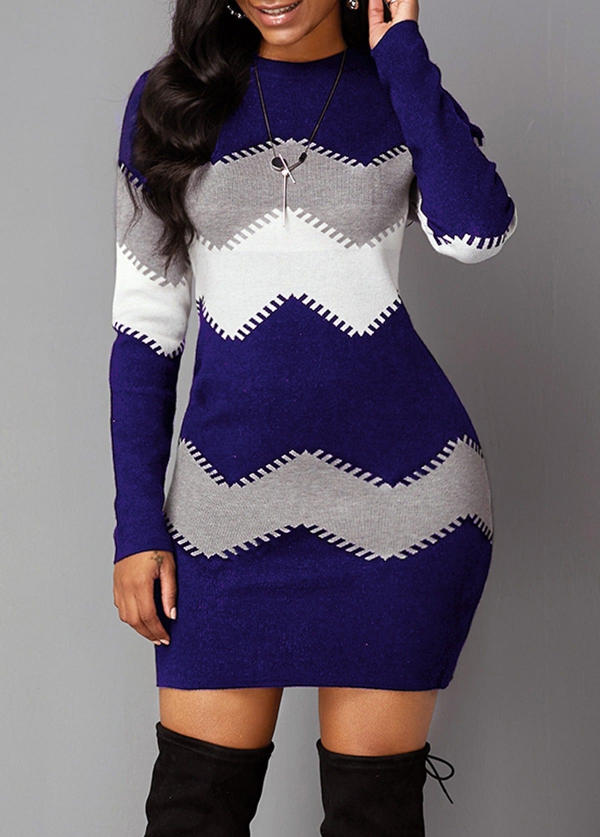 Rochie etui damă cu model Chevron | M&R - 1 - Modariox