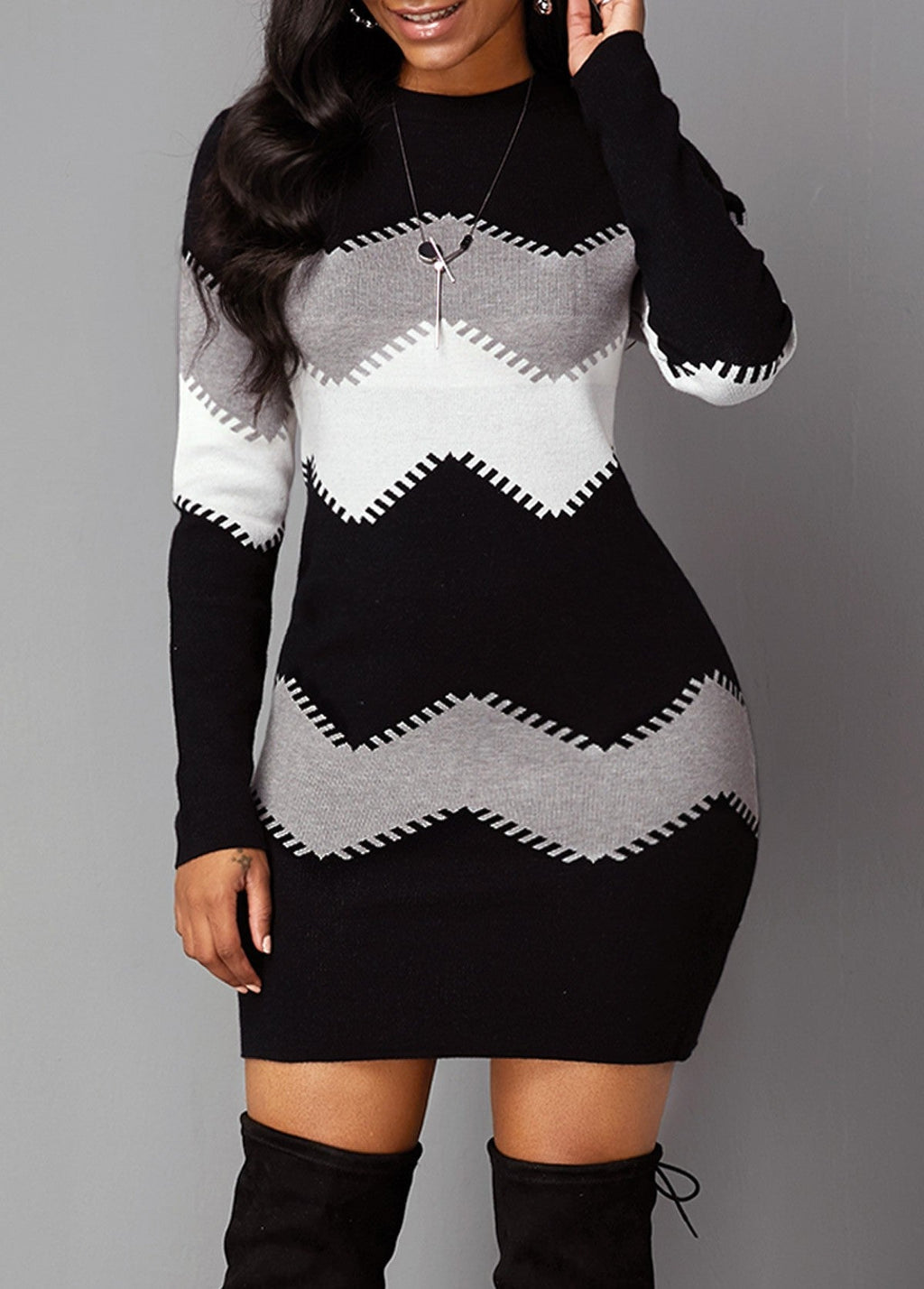 Rochie etui damă cu model Chevron | M&R - 10 - Modariox
