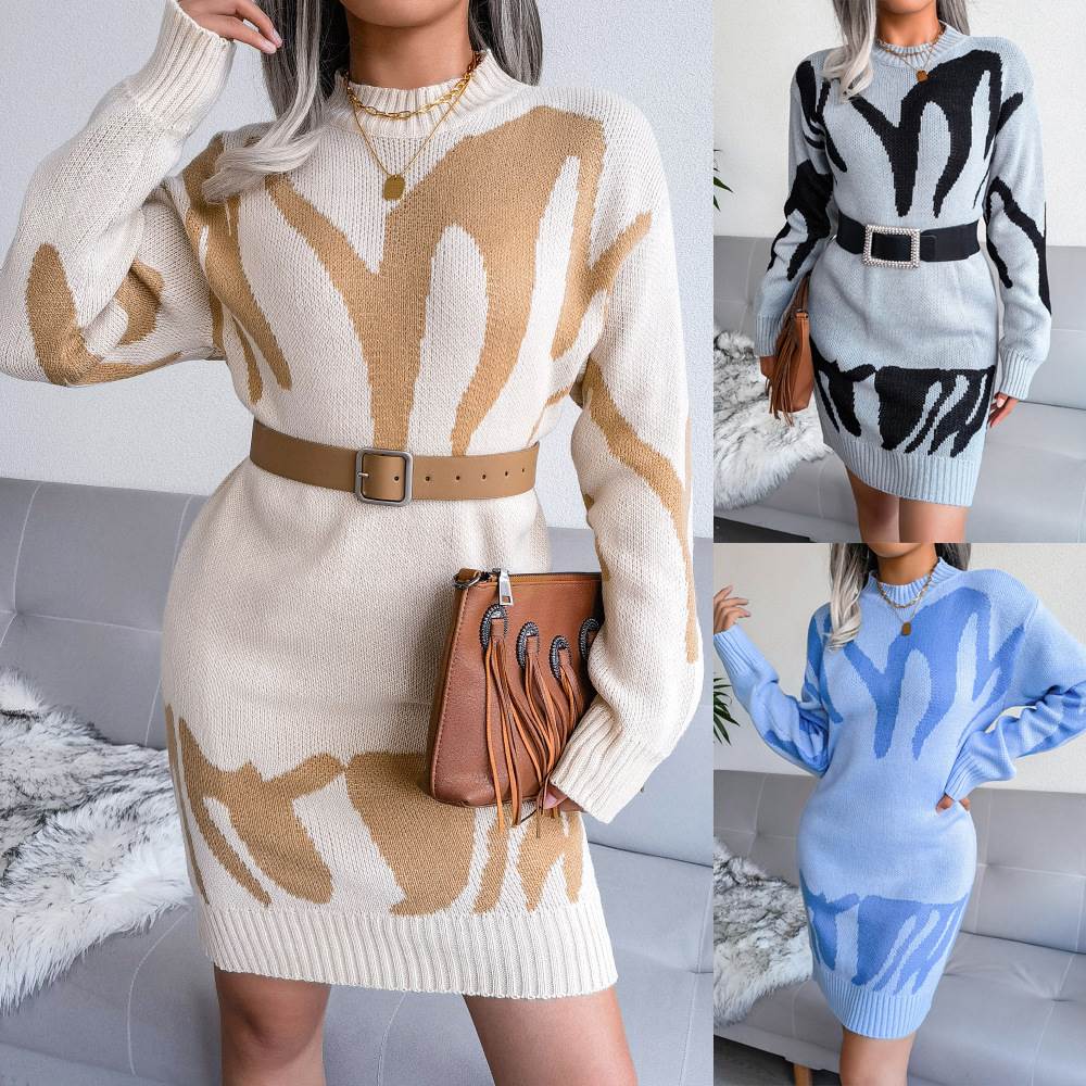 Rochie tricotată damă cu model abstract și croi lejer | M&R - 1 - Modariox