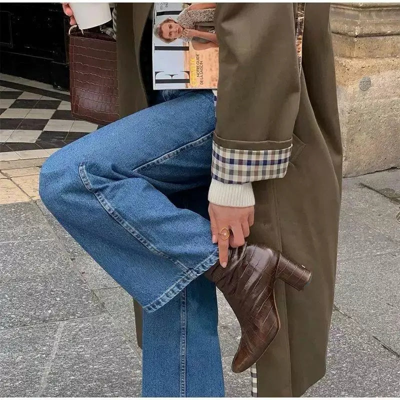Trench coat lung cu guler revere și căptușeală în carouri | M&R - 4 - Modariox