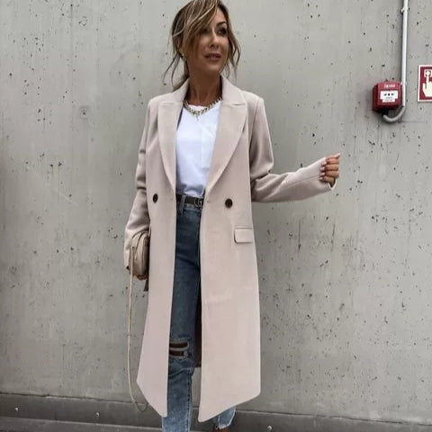 Double-Breasted Women's Coat in Soft Wool-Look Fabric | R&V - 3 - Rokvane