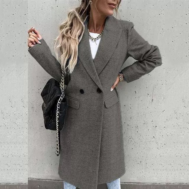Double-Breasted Women's Coat in Soft Wool-Look Fabric | R&V - 5 - Rokvane