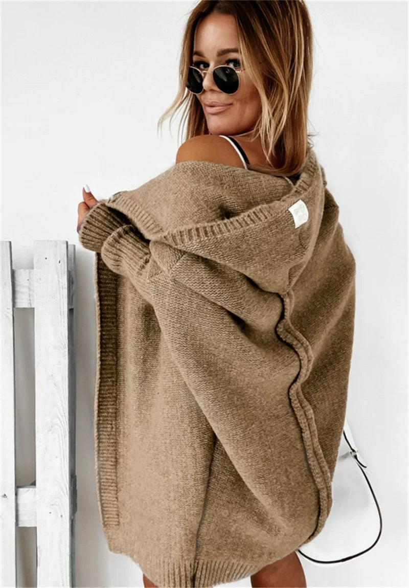 Cardigan cu glugă pentru Damă, croială lejeră și aspect pufos | M&R - 1 - Modariox
