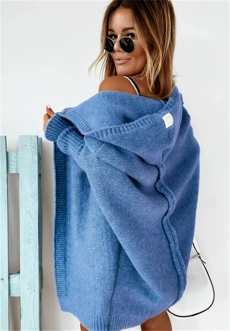 Cardigan cu glugă pentru Damă, croială lejeră și aspect pufos | M&R - 8 - Modariox