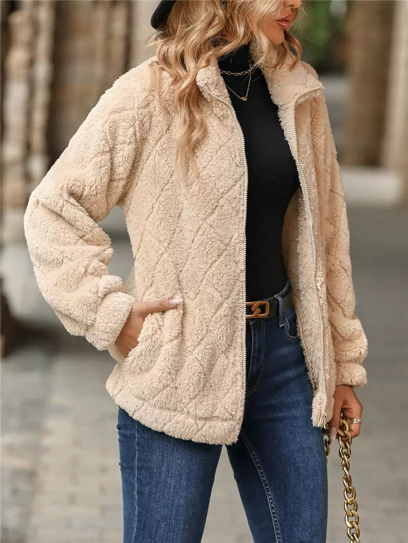 Faux Fur Jacket Women's Casual Zip-Up Quilted Design | R&V - 3 - Rokvane