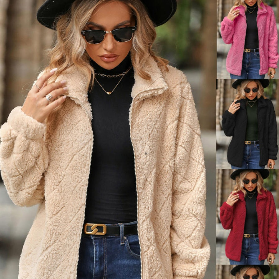 Faux Fur Jacket Women's Casual Zip-Up Quilted Design | R&V - 4 - Rokvane