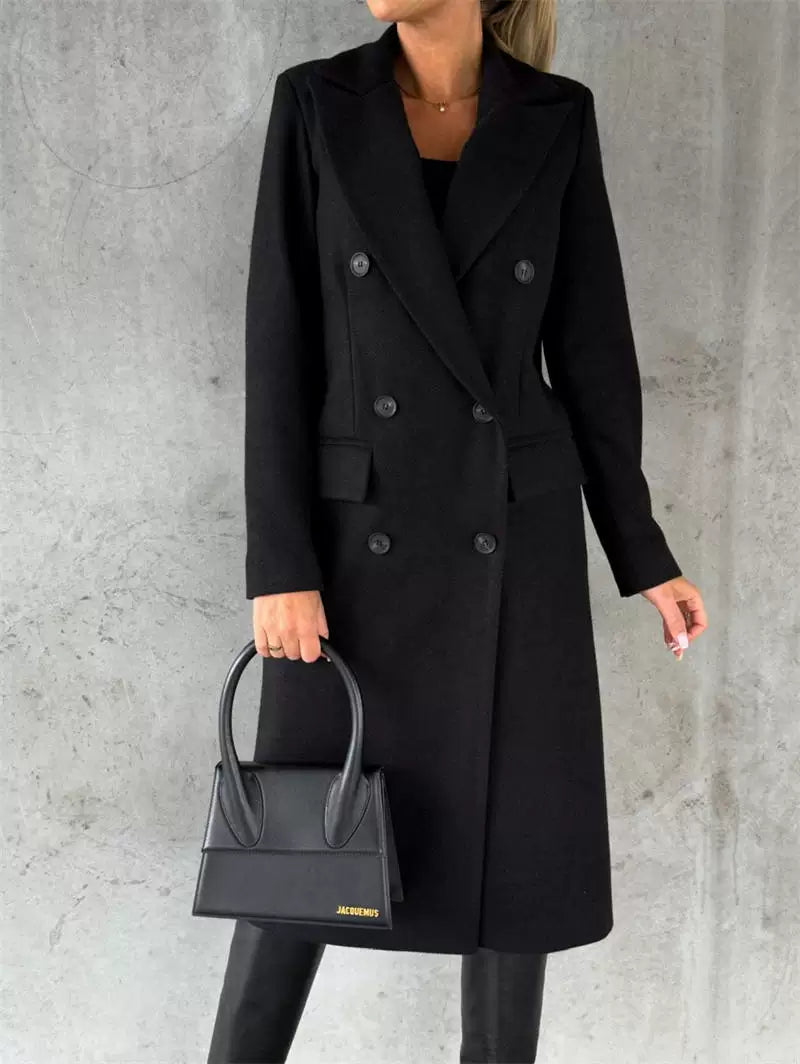 Double-Breasted Women's Coat in Cream | Elegant Tailored Fit - 5 - Rokvane
