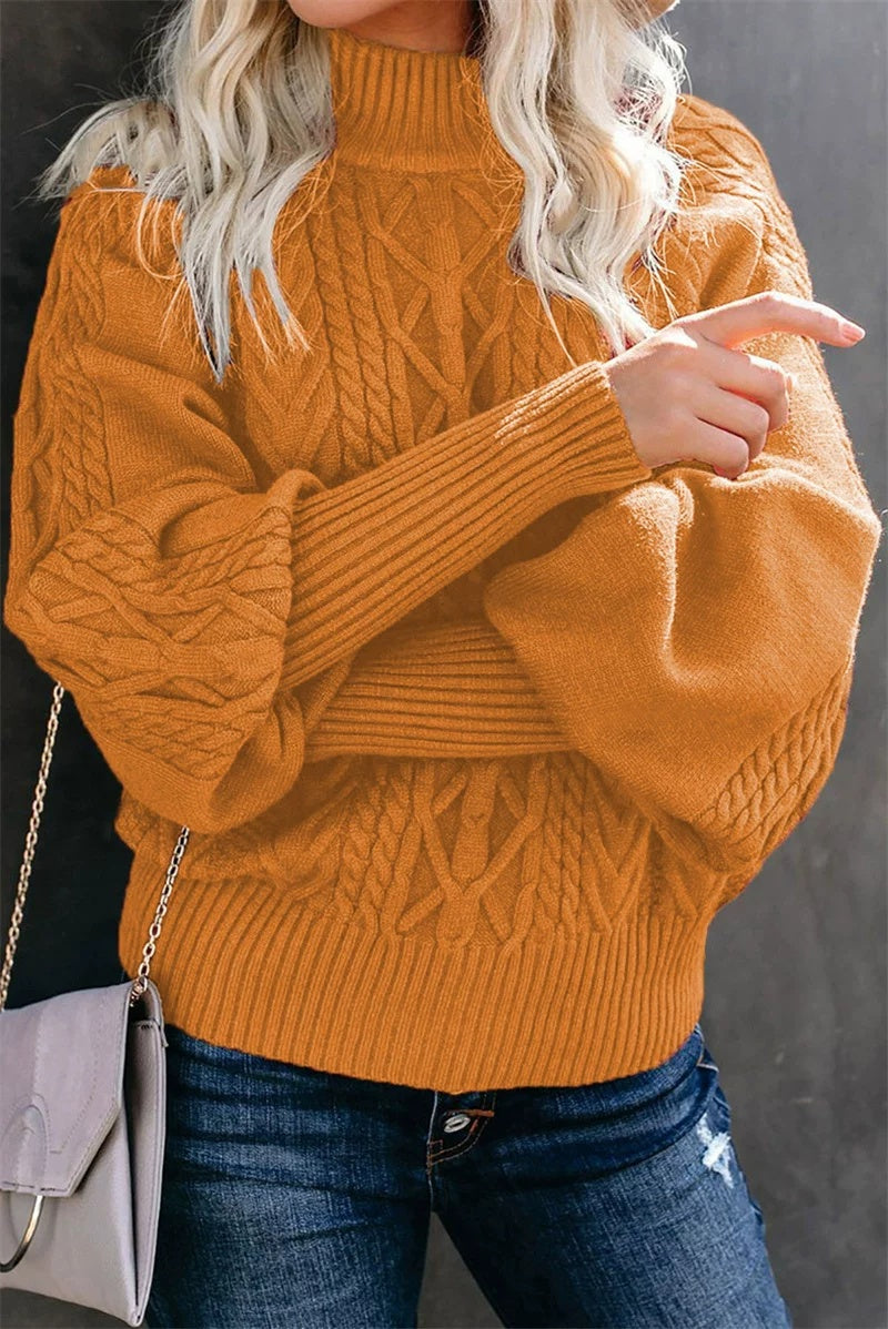 Cable Knit Pullover Women's Jumper with High Neck | R&V - 4 - Rokvane