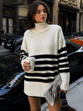 Pulover damă cu guler înalt și dungi elegante | M&R - 1 - Modariox