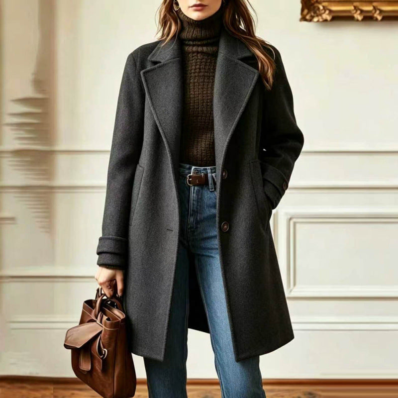 Palton Stilat pentru Femei cu Revers Elegant și Detalii cu Butoni - 1 - Modariox