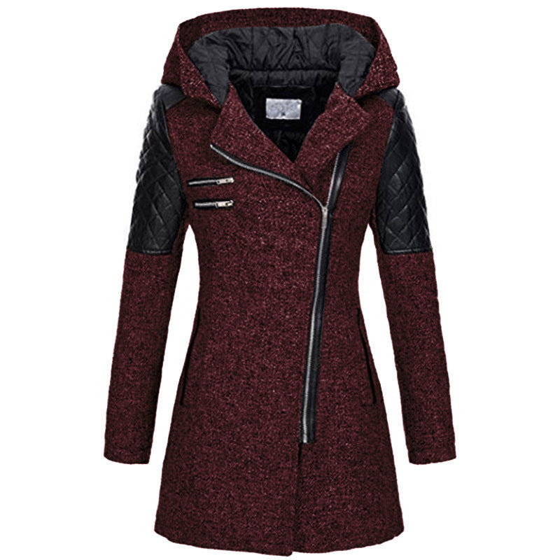 Palton elegant cu fermoar asimetric și glugă pentru femei, culoare neagră - 2 - Modariox