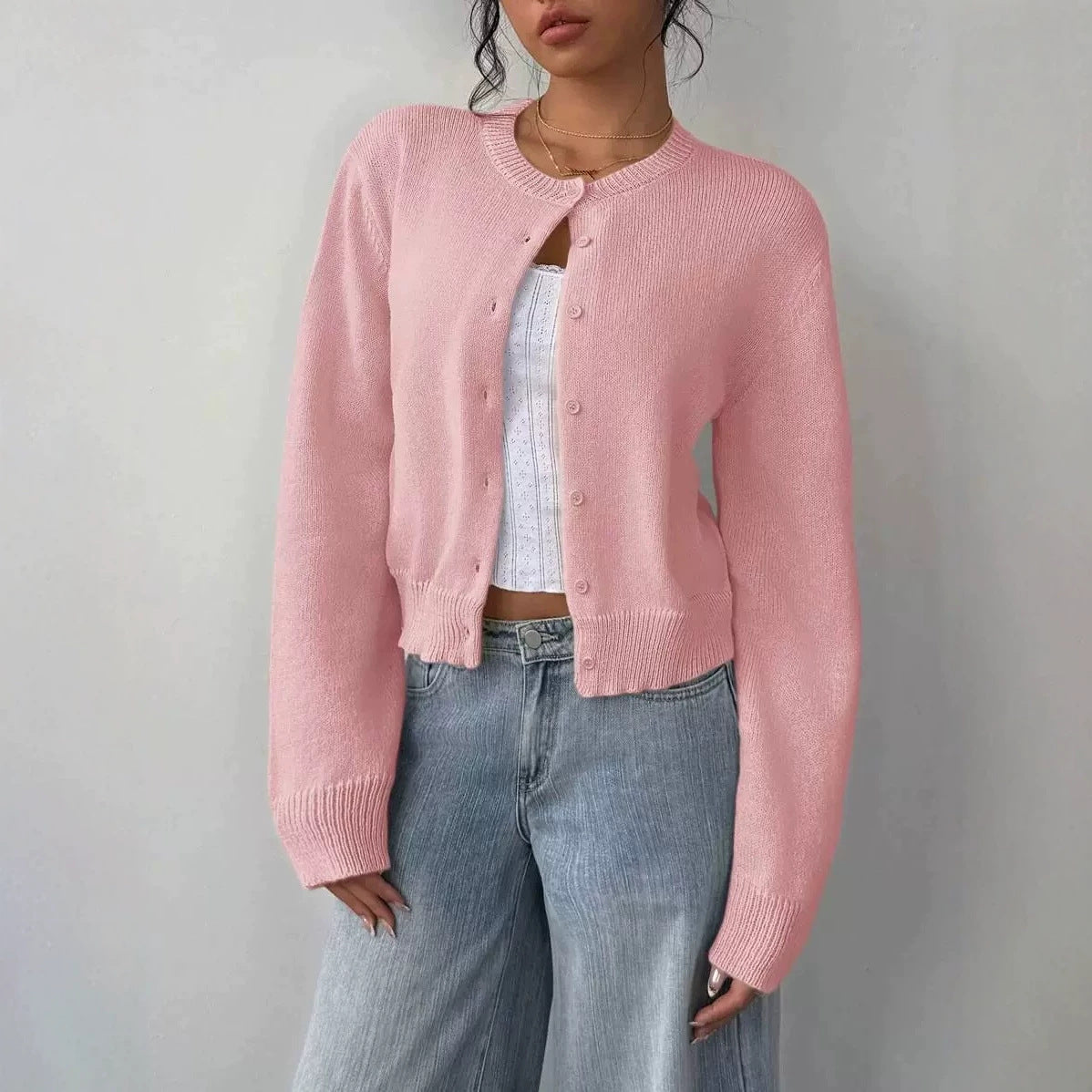 Cardigan damă cu decolteu rotund și mâneci lungi, disponibil în diverse culori - 1 - Modariox