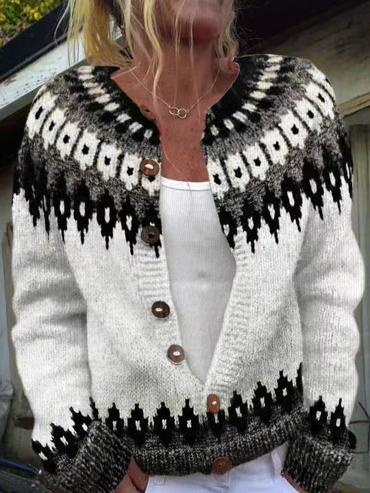 Cardigan damă cu imprimeu grafic și nasturi - 1 - Modariox