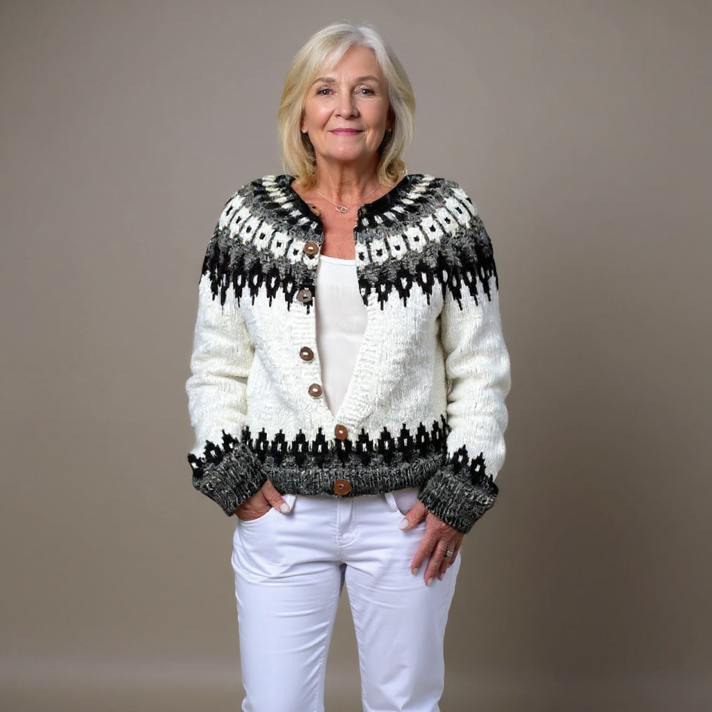 Cardigan damă cu imprimeu grafic și nasturi - 2 - Modariox