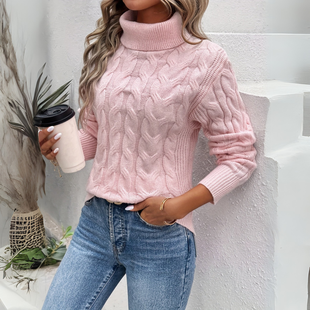 Pulover damă cu guler înalt și model împletit - 1 - Modariox