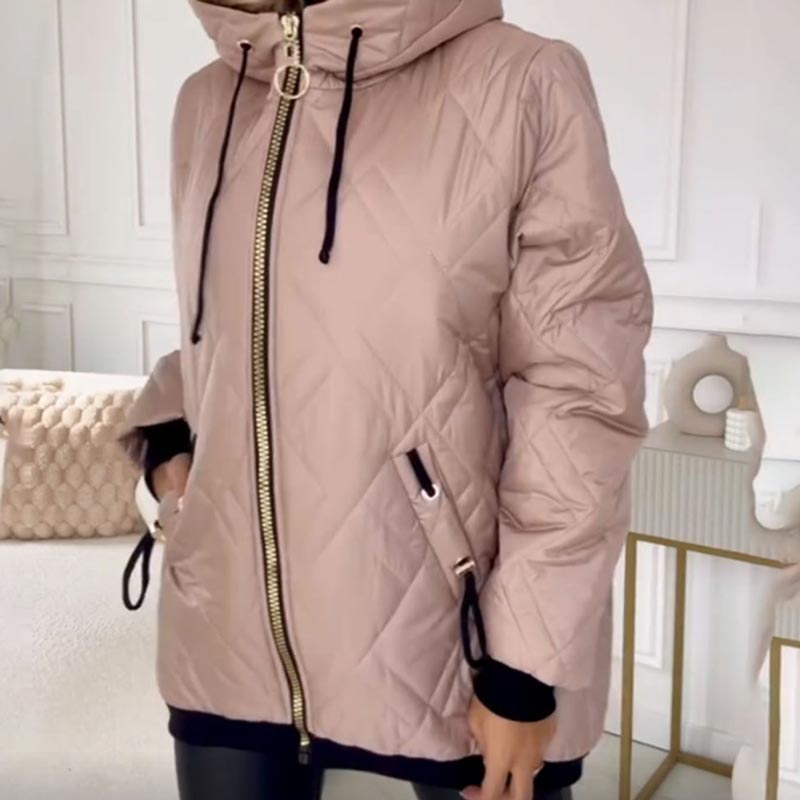 Jachetă damă cu glugă și croială modernă, bej elegant - 6 - Modariox