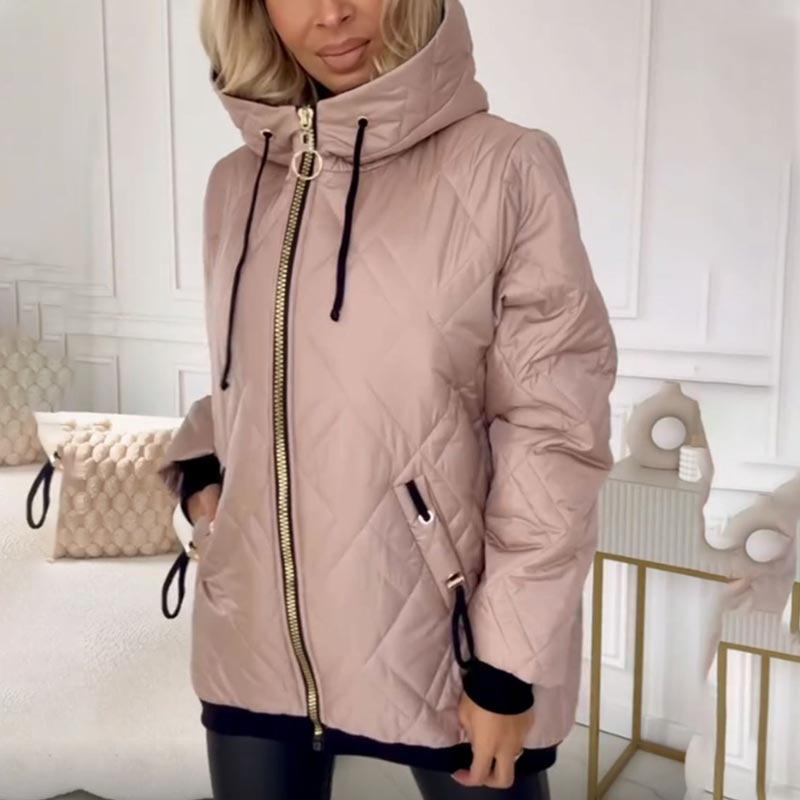 Jachetă damă cu glugă și croială modernă, bej elegant - 8 - Modariox