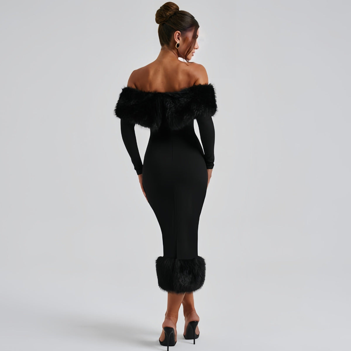 Rochie de seară elegantă cu detalii din pluș și decolteu off-shoulder - 5 - Modariox