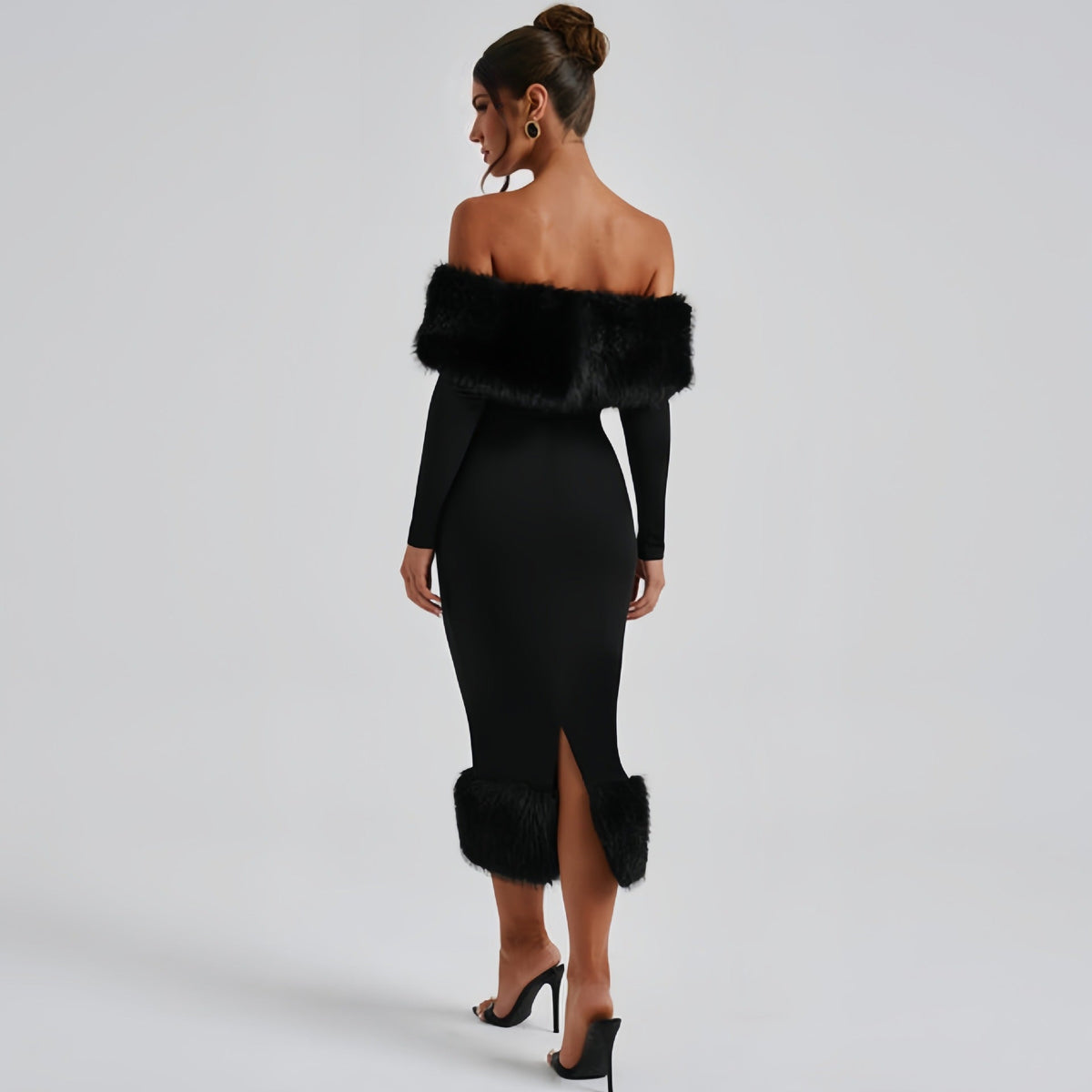 Rochie de seară elegantă cu detalii din pluș și decolteu off-shoulder - 6 - Modariox
