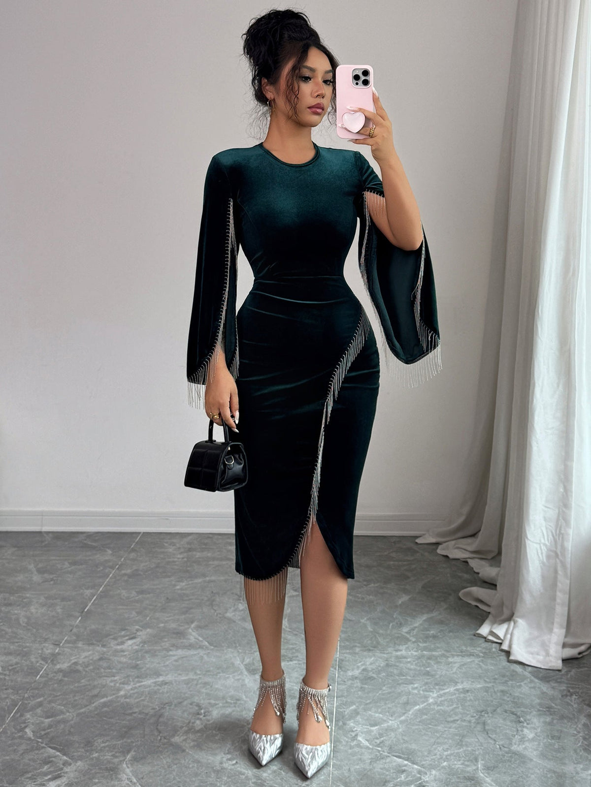 Rochie Midi Elegantă pentru Femei cu Detalii Împăturite și Franjuri - 1 - Modariox