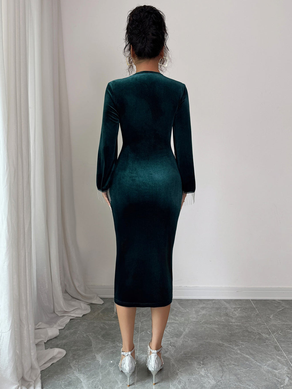 Rochie Midi Elegantă pentru Femei cu Detalii Împăturite și Franjuri - 5 - Modariox