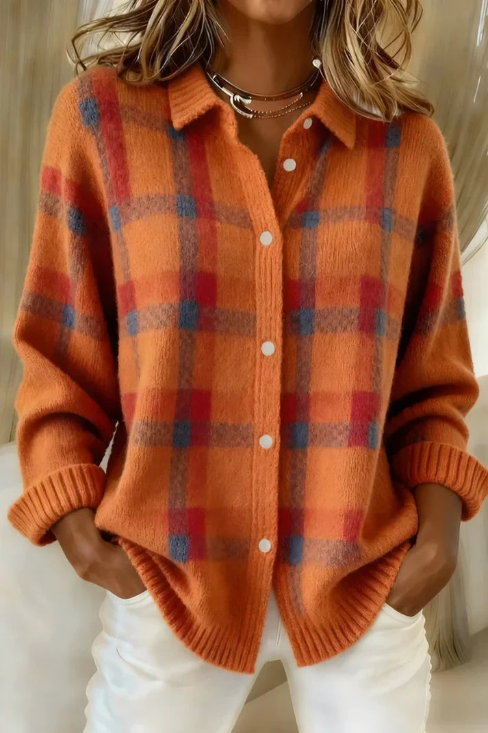 Cardigan damă cu imprimeu în carouri și guler clasic - 6 - Modariox