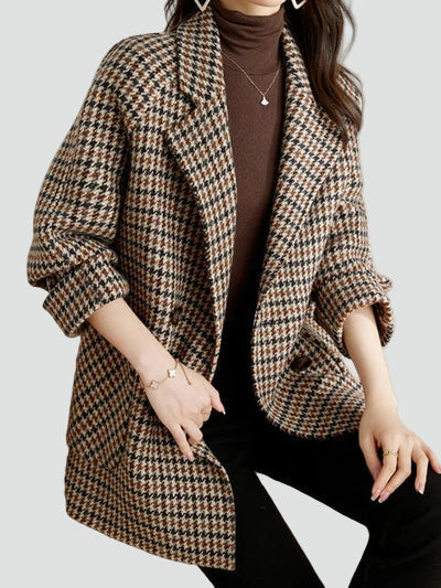Mantel oversized damă cu design în carouri și guler lat - 1 - Modariox