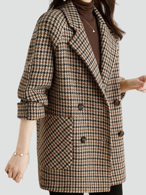 Mantel oversized damă cu design în carouri și guler lat - 2 - Modariox