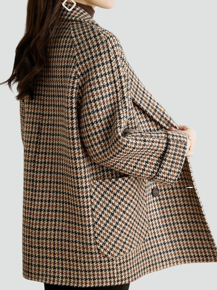 Mantel oversized damă cu design în carouri și guler lat - 3 - Modariox