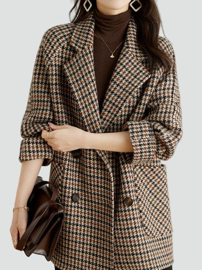 Mantel oversized damă cu design în carouri și guler lat - 4 - Modariox