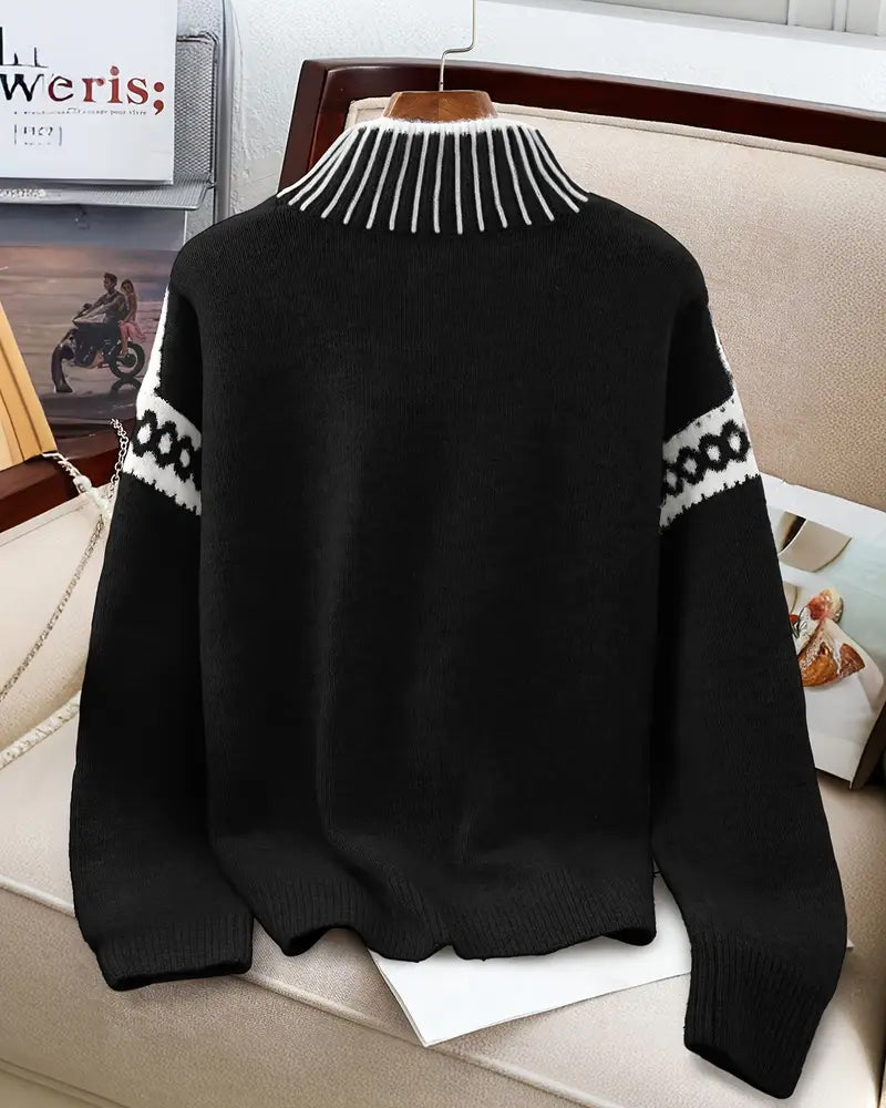 Pulover elegant pentru femei cu guler înalt și imprimeu norvegian - 10 - Modariox