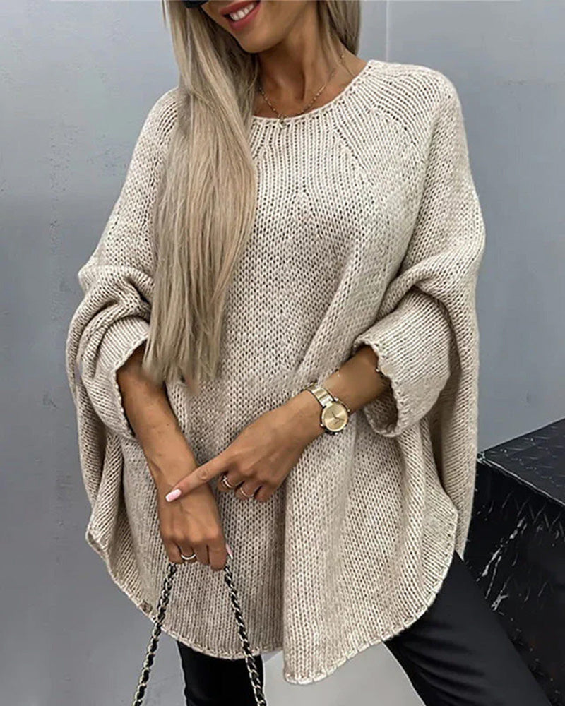 Pulover damă cu croi lejer și decolteu rotund, cu mâneci evazate - 3 - Modariox