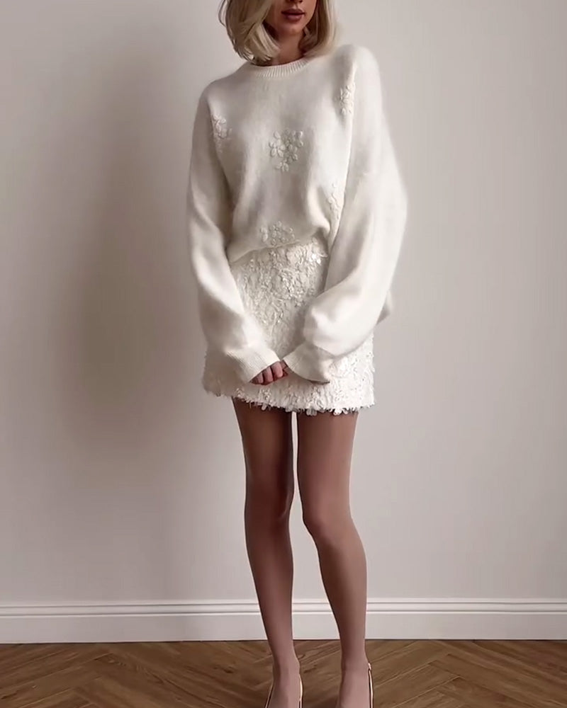 Pulover Oversized Damă cu Detalii Florale și Croi Relaxat - 2 - Modariox