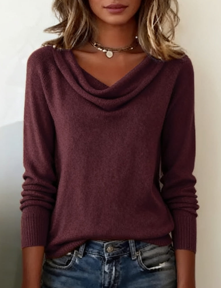 Pulover damă cu guler drapat și mâneci lungi, croială lejeră - 5 - Modariox